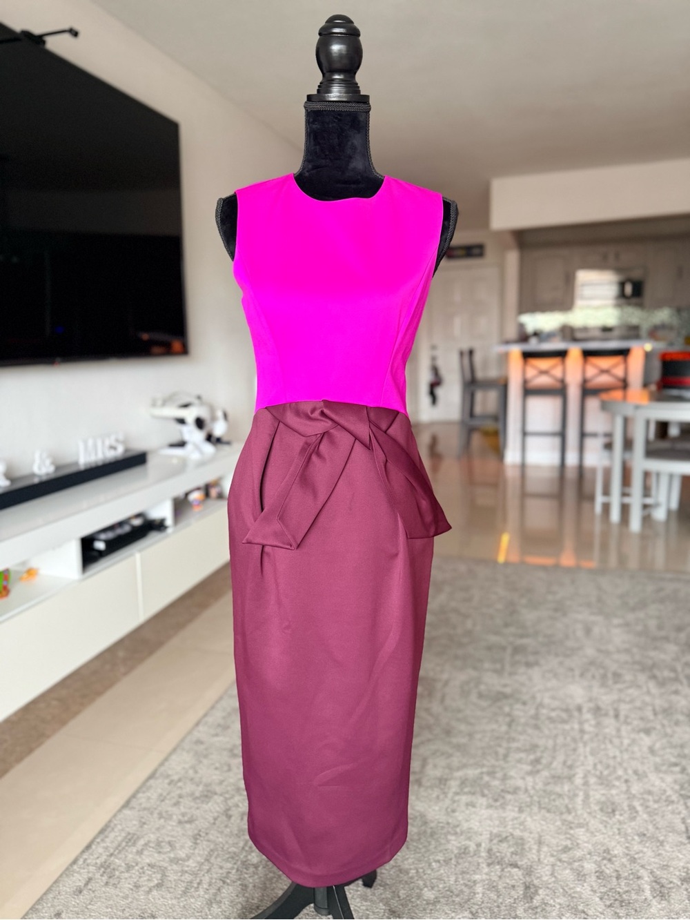 Ted Baker Hot Pink and Burgundy Colorblock Pencil Skirt Dress